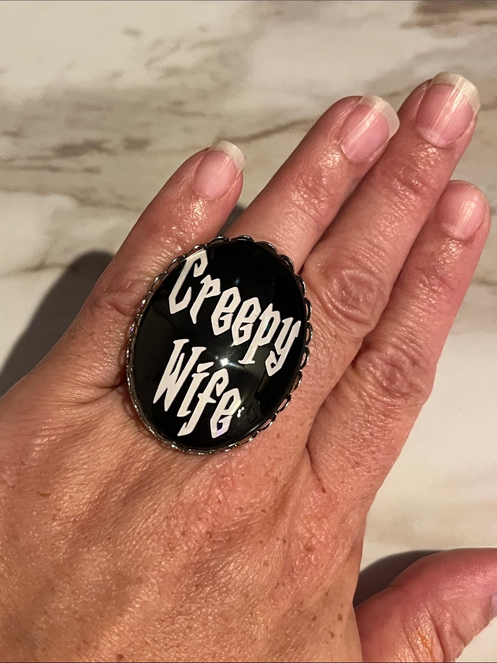 “Creepy Wife” Large Platinum Silver Ring by RottenGlam